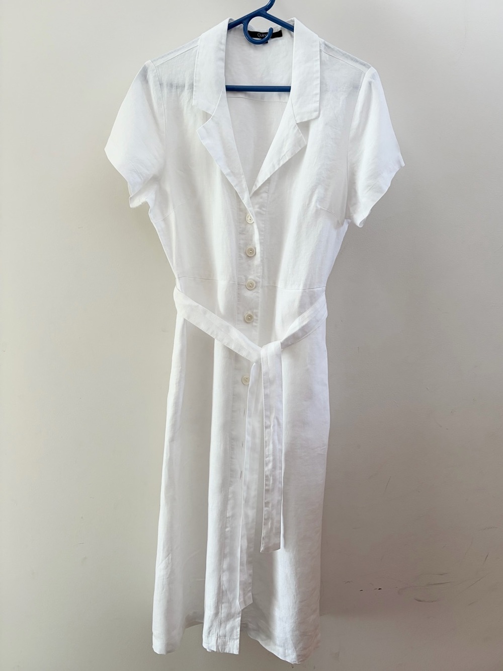 Quince European Classic White Linen Button Front Midi Dress